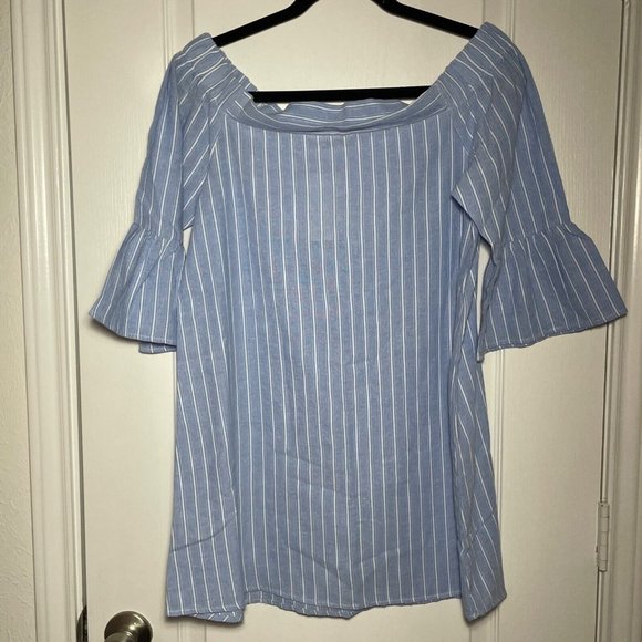 Tobi Tunic Women's Blouse Off The Shoulder Stripe Flare Sleeve Small New - Picture 3 of 7